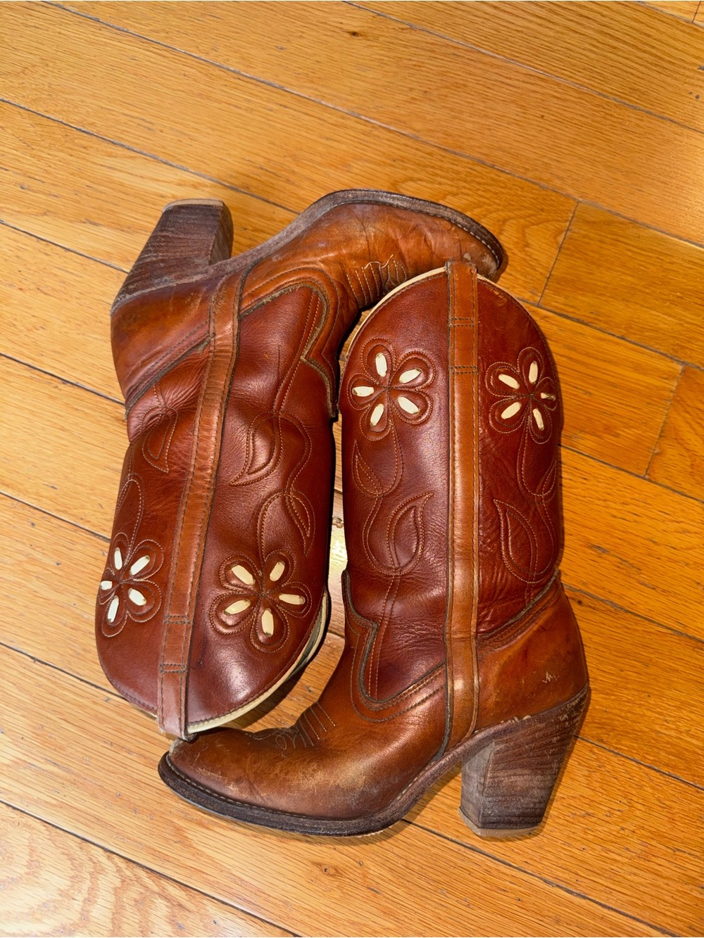 Vintage Dingo Daisy Inlay Leather Western Cowgirl Boots Dark Brown W5.5